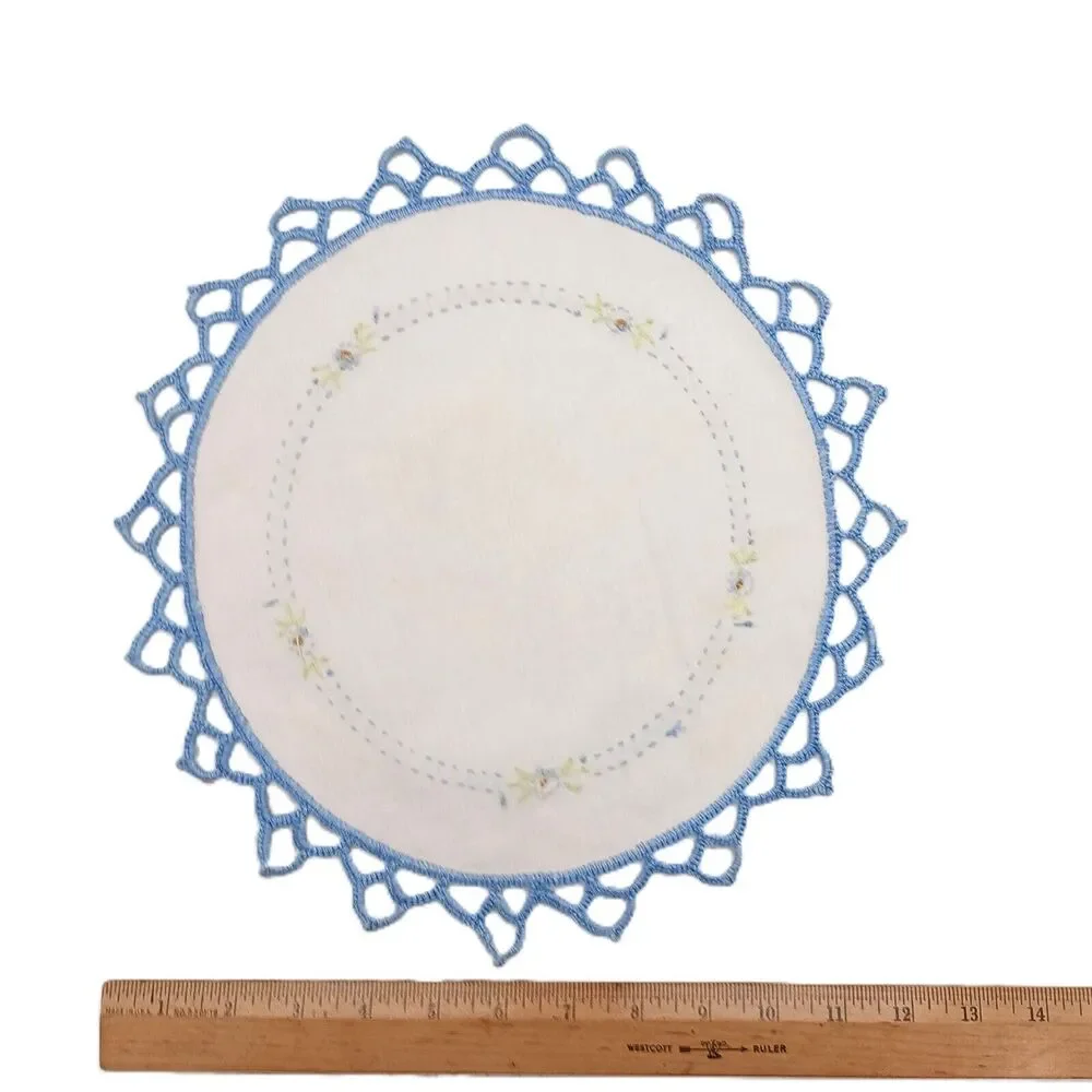 12 PCS Doilies Crochet Round Lace Blue Handmade Table Placemat Cotton Coasters
